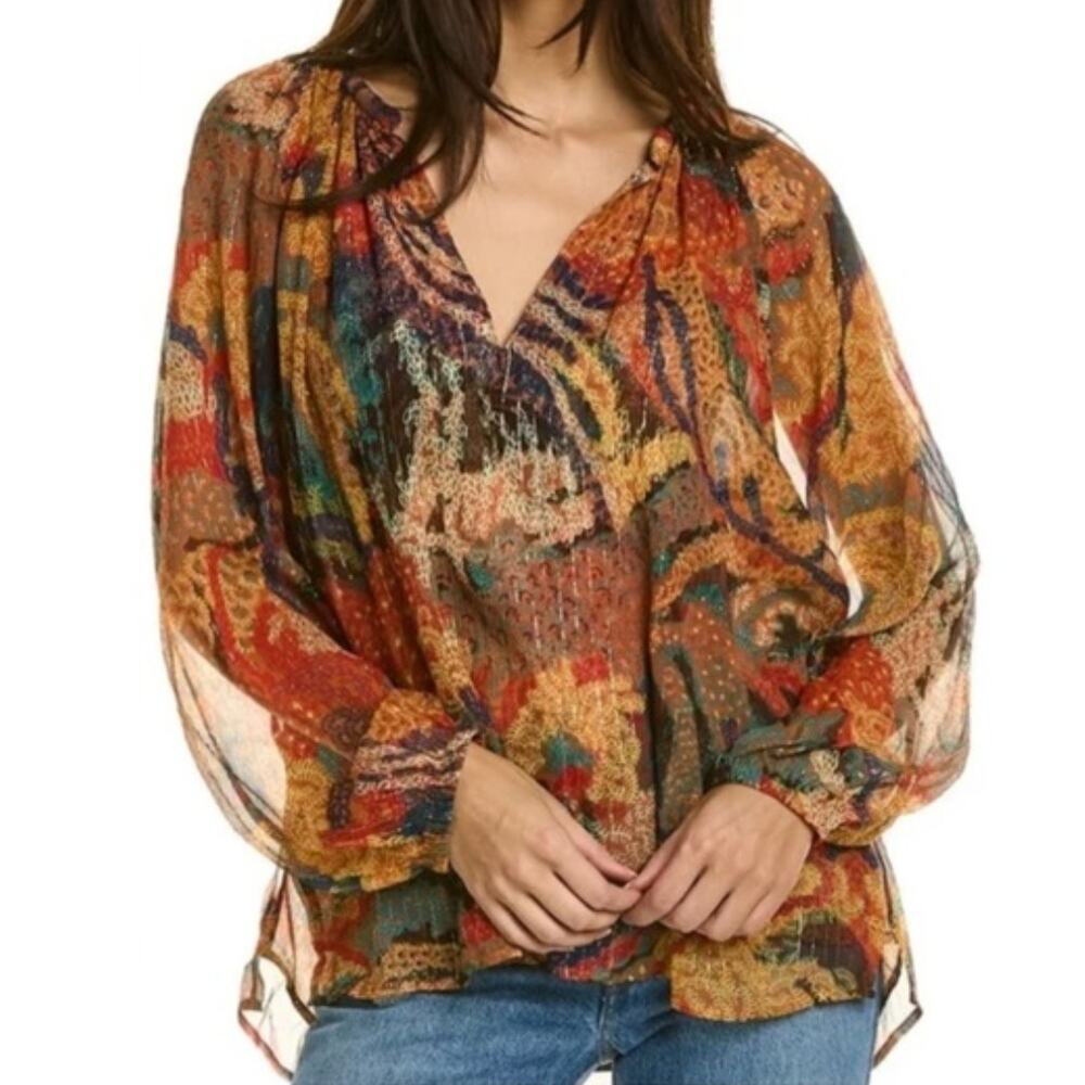 A.L.C. NEW Dana Silk Lurex Top Womens Size 0 Multicolor V-Neck Blouse NWT Boho
